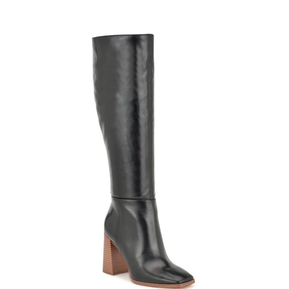 Nine West Temas Black Leather Knee High Boots Size 11 New